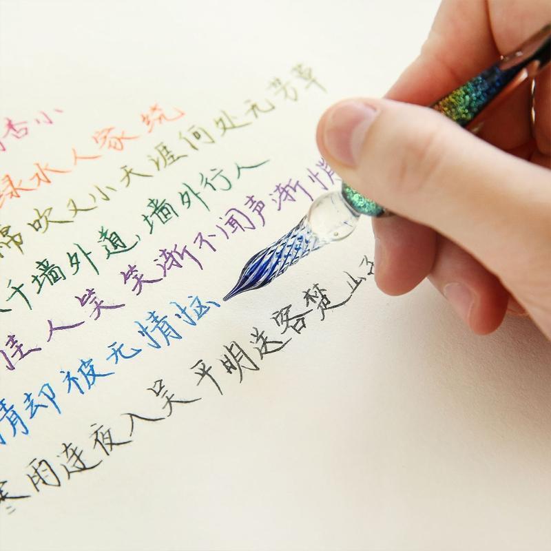 Glass Dip Pen Ink Crystal Pen with 12 Colorful Inks Gift for Beginners & Artist