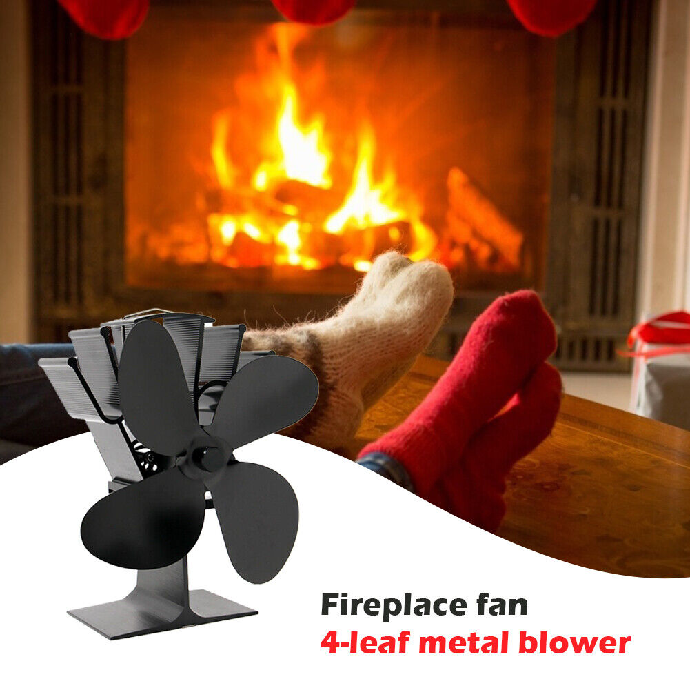 4-Blade Automatic Heat Powered Stove Fan Energy-Saving Wood Fireplace Fans