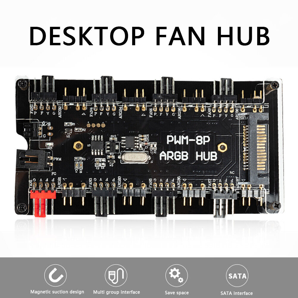 SATA Power Supply 1 to 8 Fan HUB 12V 4 Pin PWM ARGB Addressable Splitter