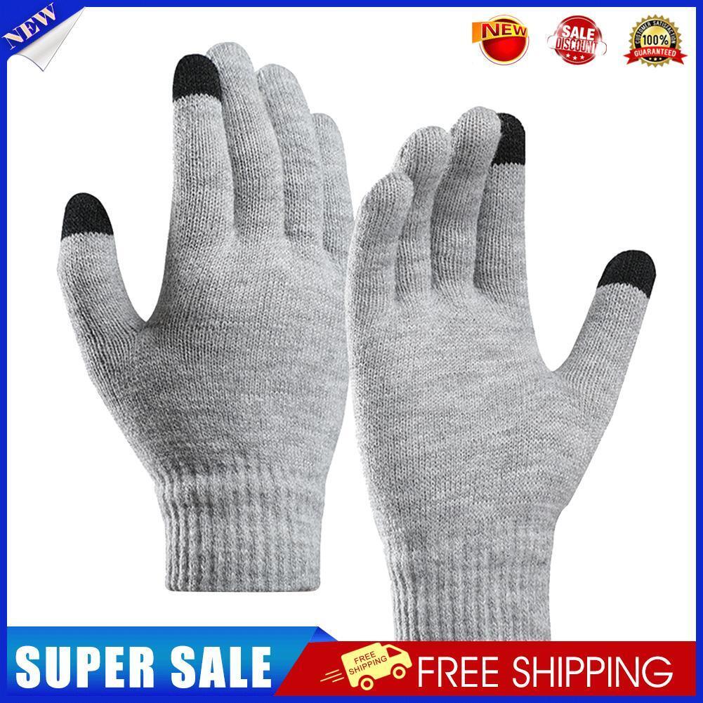 Full Finger Knitted Gloves Men Women Bike Warm Touch Screen Mittens (Grey)