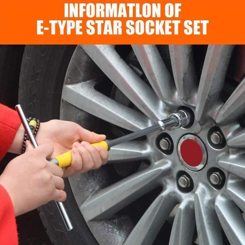 E4 - E20 On Rail 1/4" 3/8" E-Type Sockets External Star Torque Socket Set 11 Pcs