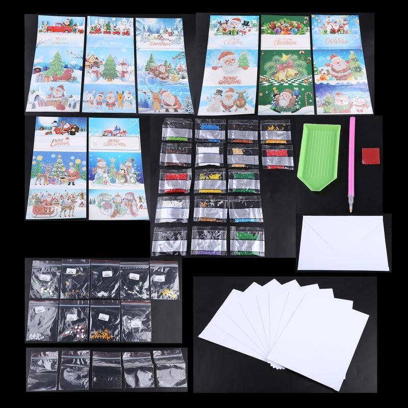 8Pcs Christmas Greeting Cards 5D Diamond Painting Kits Full Drill Party DIY Gift