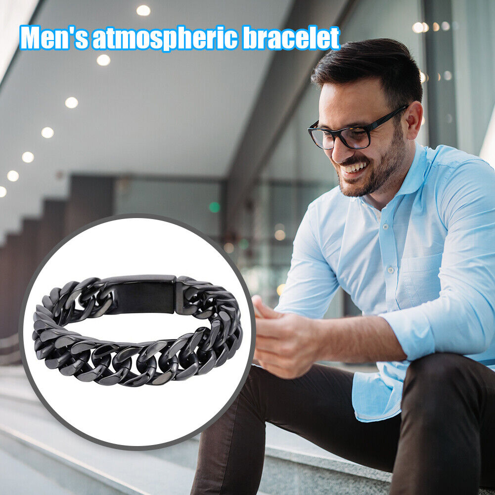 Fashion Chain Bracelet Punk Men Circle Bangles Streetwear Jewelry (Black)