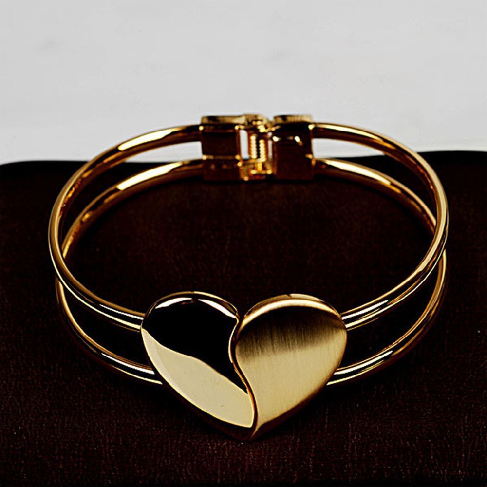 Bangle Cuff Alloy Bling Couple Double Layer Glossy Heart Bracelet