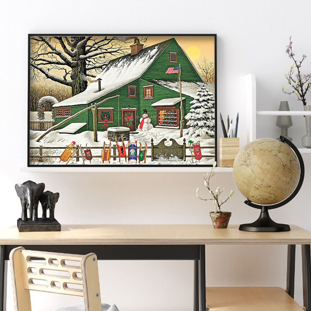 5D Diamond Painting DIY Snow Green House Pictures Kits Full Drill Home Art