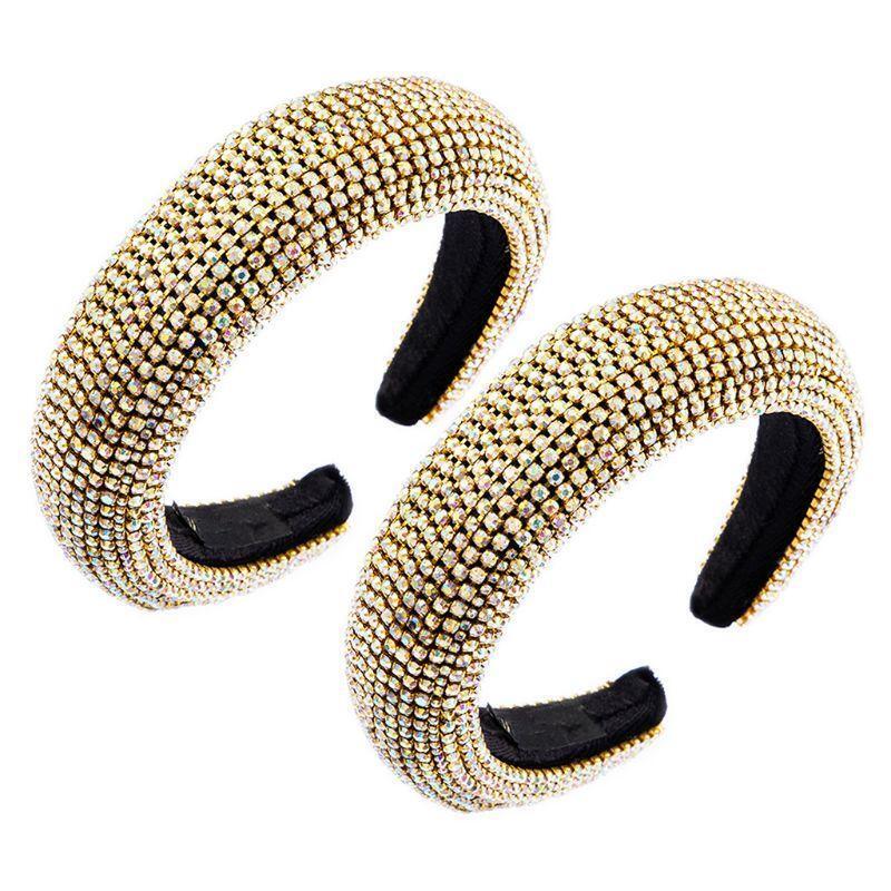 Baroque Sponge Padded Hair Hoop Colorful Rhinestone Metal Chain Jewelry Bandana