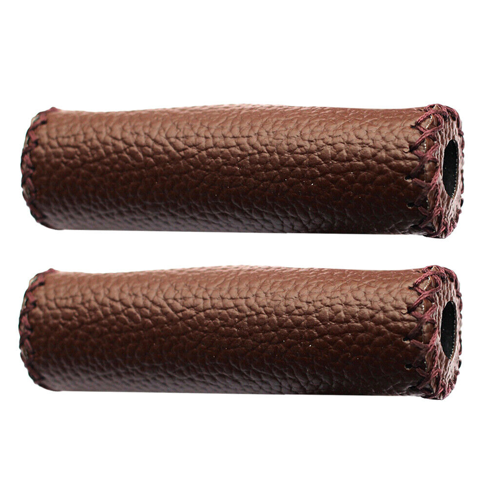 1 Pair Cycling Handlebar Covers PU Leather MTB Bike Handle Grips (Coffee)