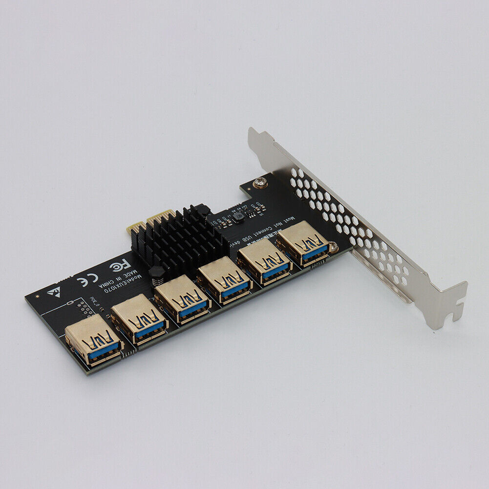 PCI-E Riser Card 1 to 6 USB 3.0 Multiplier Hub BTC Mining Expansion Card