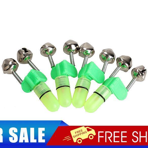 4PCS LED Fishing Rod Bite Alarm Red Light Twin Bells Clip Alerter