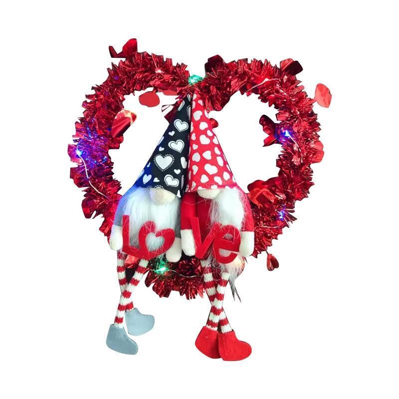 Valentine's Day Decorations Gnome Wreath for Front Door Wall Hanging Ornament