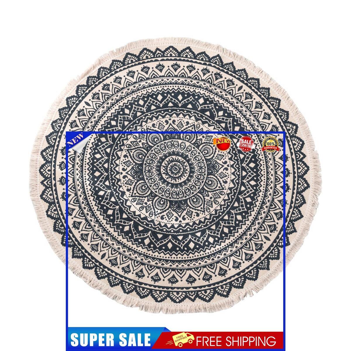 Hand Woven Rugs - Living Room Bedroom Carpet with Tassel (Blue Black 60cm)