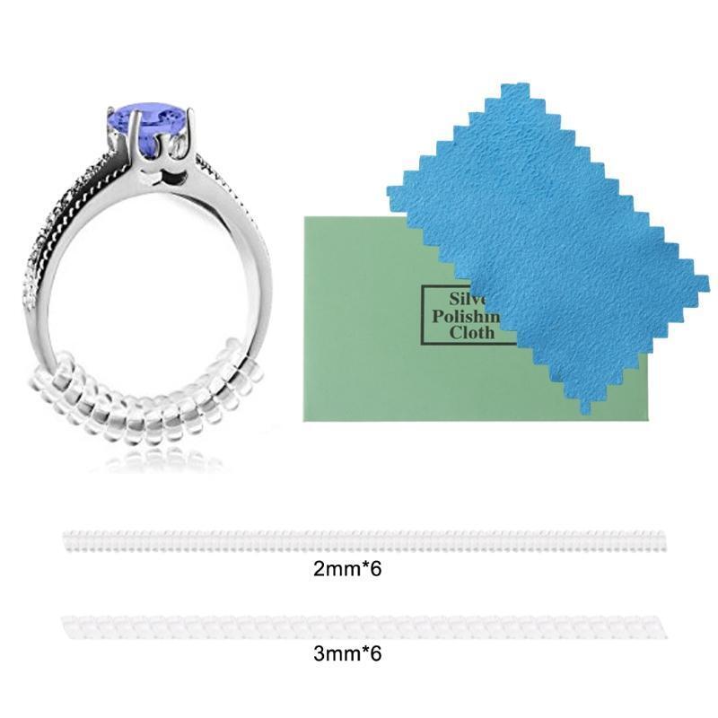 Ring Size Adjuster for Loose Rings 2 Sizes12 Pack with Jewelry Polishing Cloth
