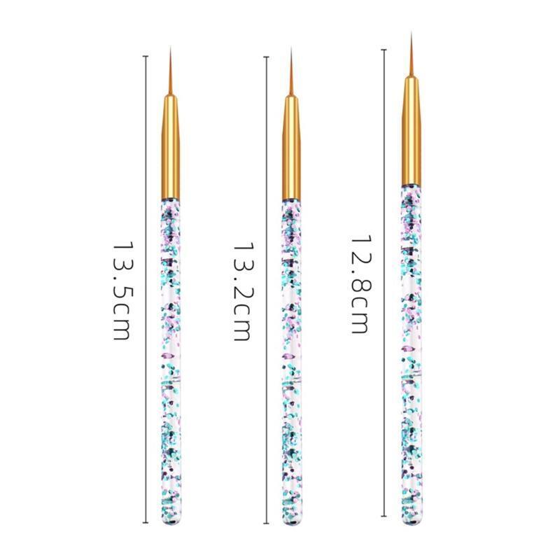 3Pcs Acrylic Sequin Rod Pull Pen UV Gel Nail Painting Line Brush Manicure Kit