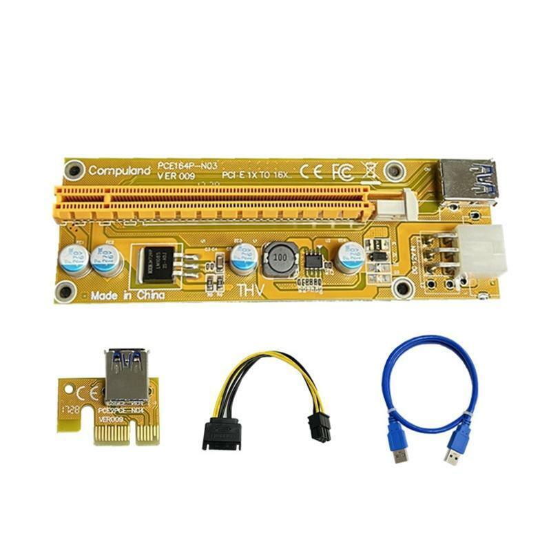PCI-E Riser Card 009S Yellowboard PCIE Expansion PCI-E 1X to16X 6Pin Sata Power