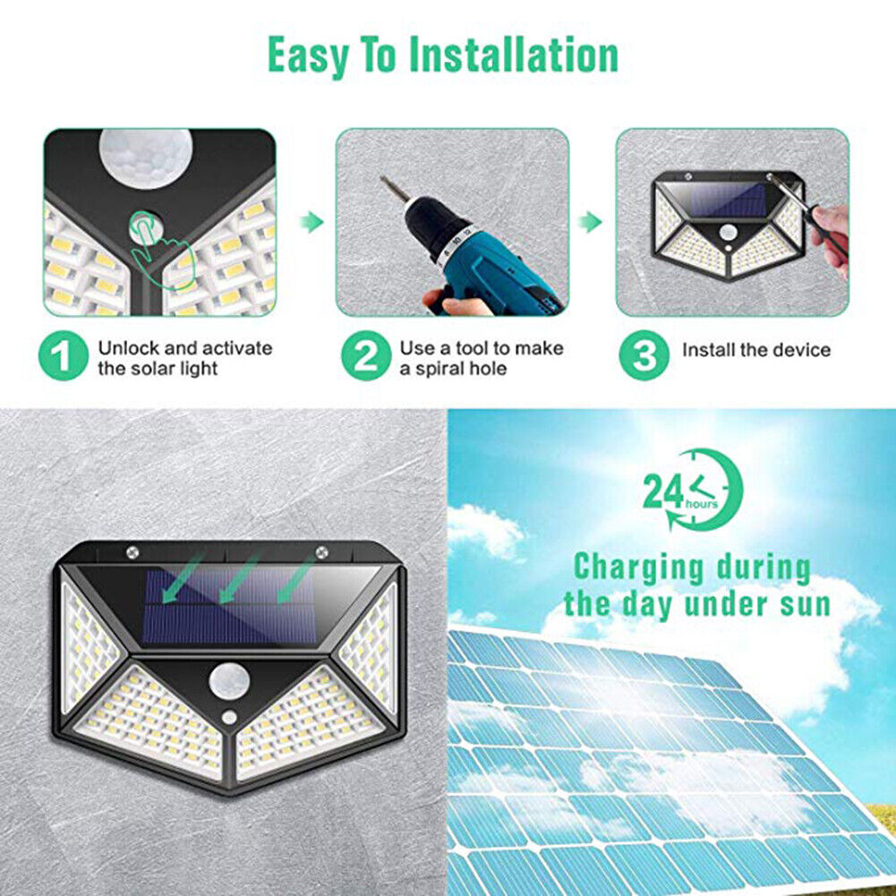 1pc 100LED Solar Wall Lamp Waterproof Garden Wide Angle Motion Sensor Light