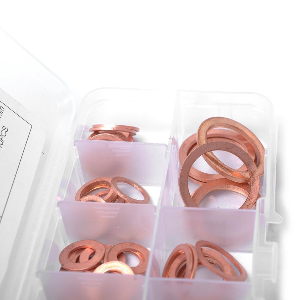 80pcs Assorted Copper Washer Set Flat Ring Seal Assortment Kit with Box
