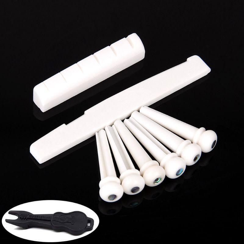 6 String Acoustic Guitar Bone Bridge Saddle and Nut and 6pcs Guitar Bone Bridge