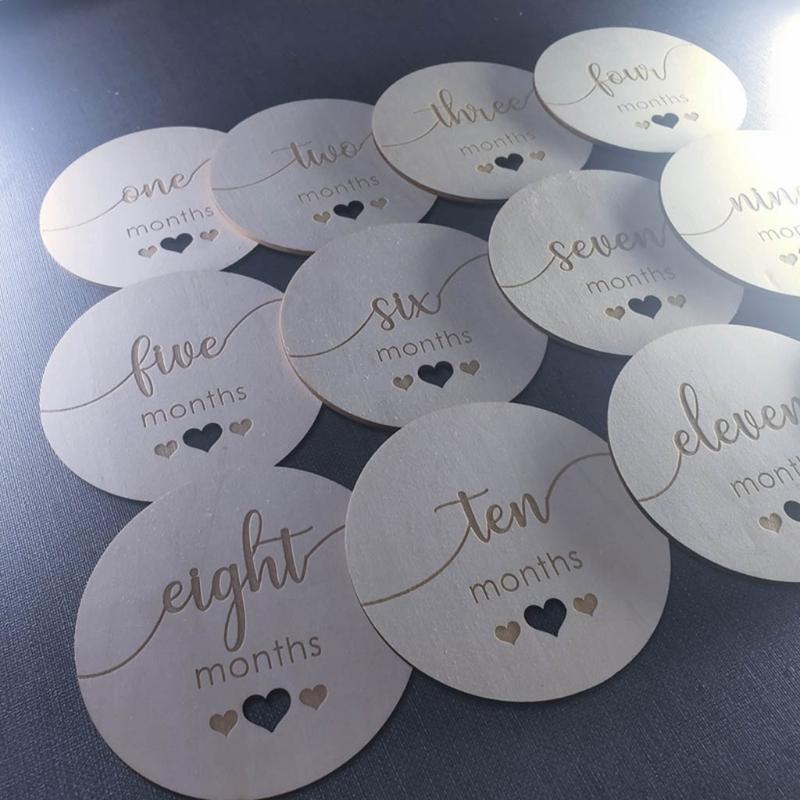 15 Pcs Newborn Monthly Growth Recording Cards Wooden Birth Commemorative Cards
