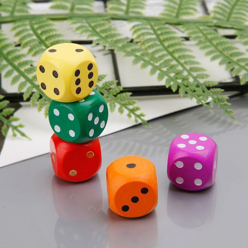 Set of 5 Large 16mm Round Corner Wooden Dice (5 Colors with dots)