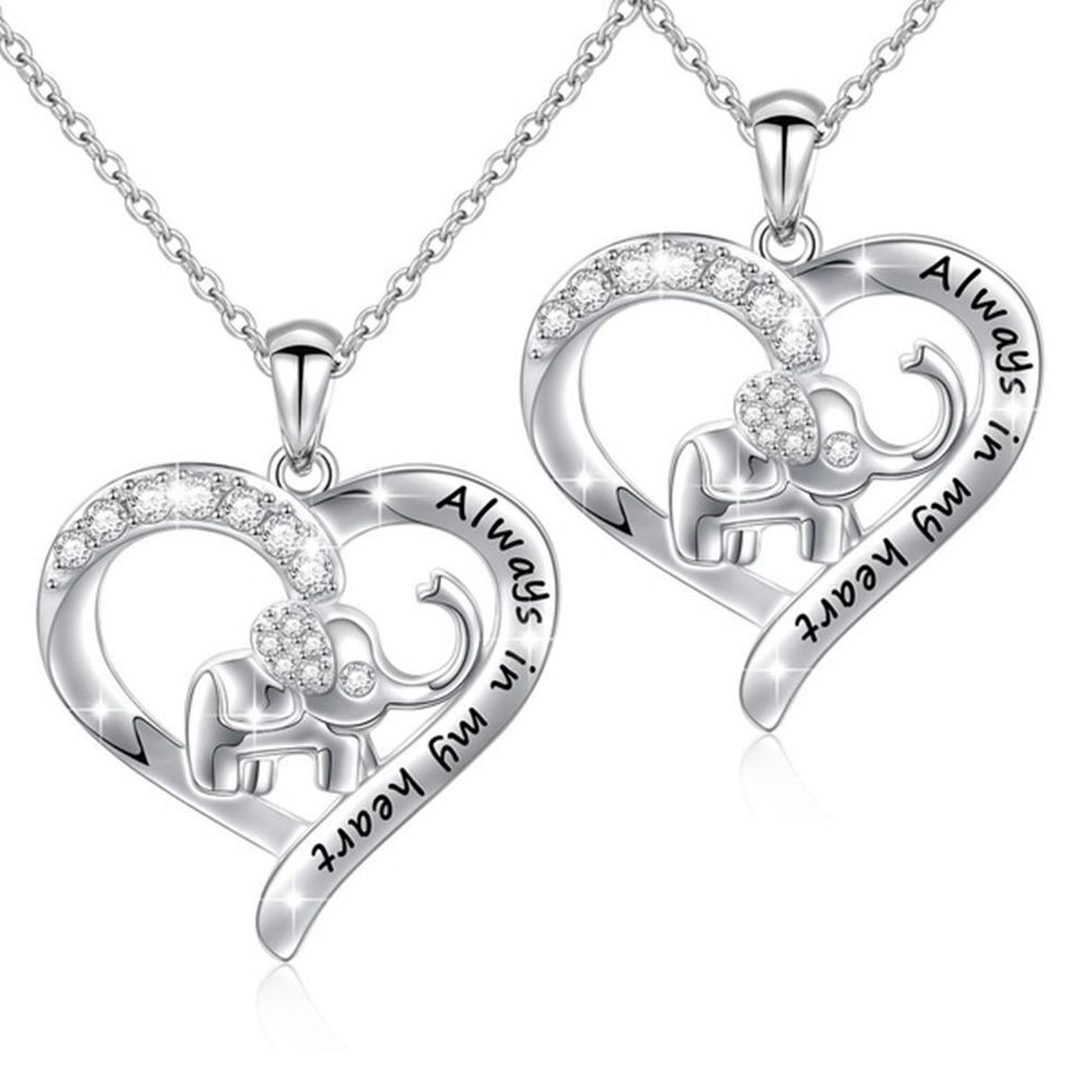 Color Women Girls Animal Pendant "Always In My Heart" Elephant Necklace Zircon