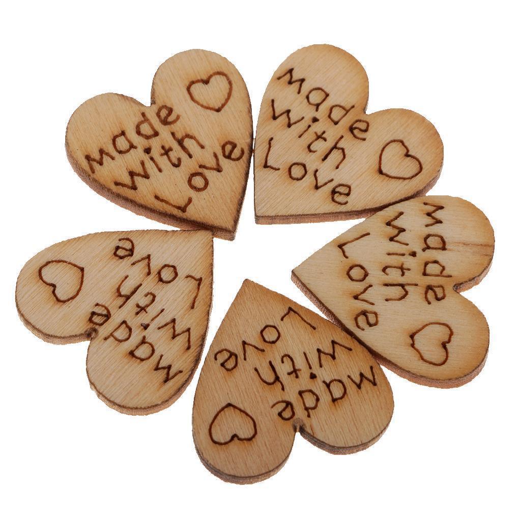 100 Pieces Engraved Wood Love Heart Wooden Embellishment DIY Wedding Craft