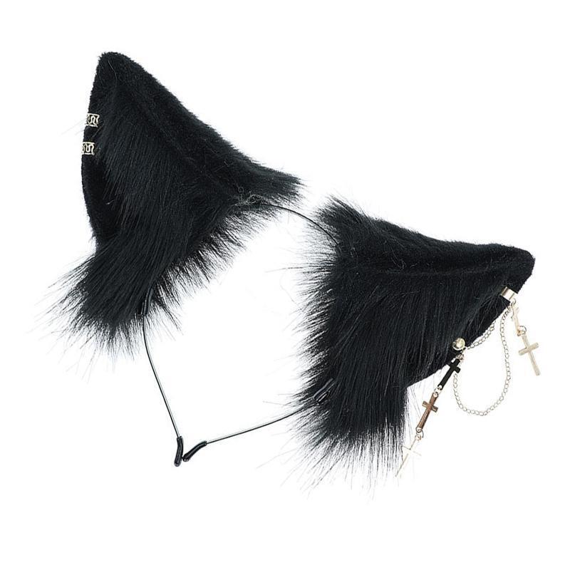 Fashion Cat Ears Hairhoop with Earrings Hanging Chain Girl Anime Hair Accessory