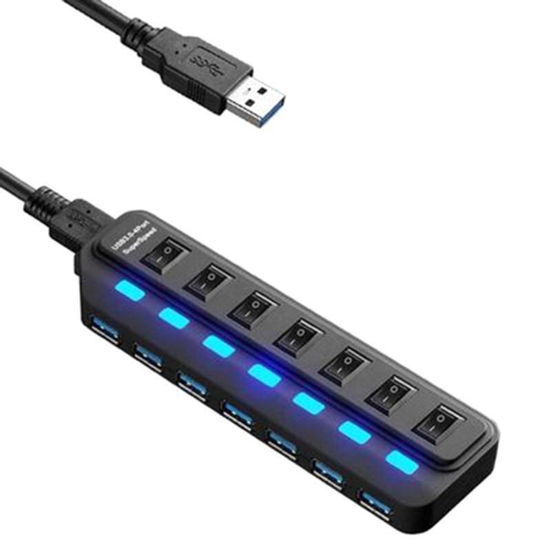 7 Port USB Data Hub USB Hub 3.0 Splitter with Individual On/Off Switches
