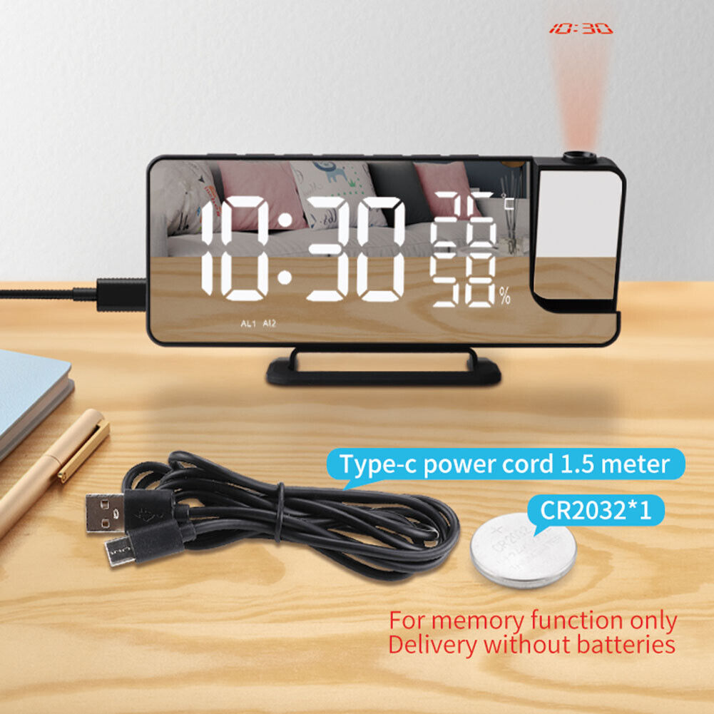Digital Electric Alarm Clock Projector Desktop Radio FM LED Snooze Clocks
