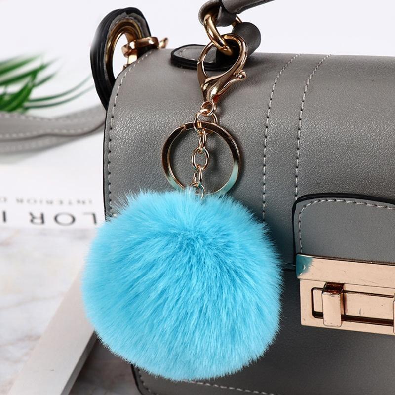 22 Pieces Fluffy Pom Poms Keychains Faux Rabbit Fur Pompom Keyring Bag Charm