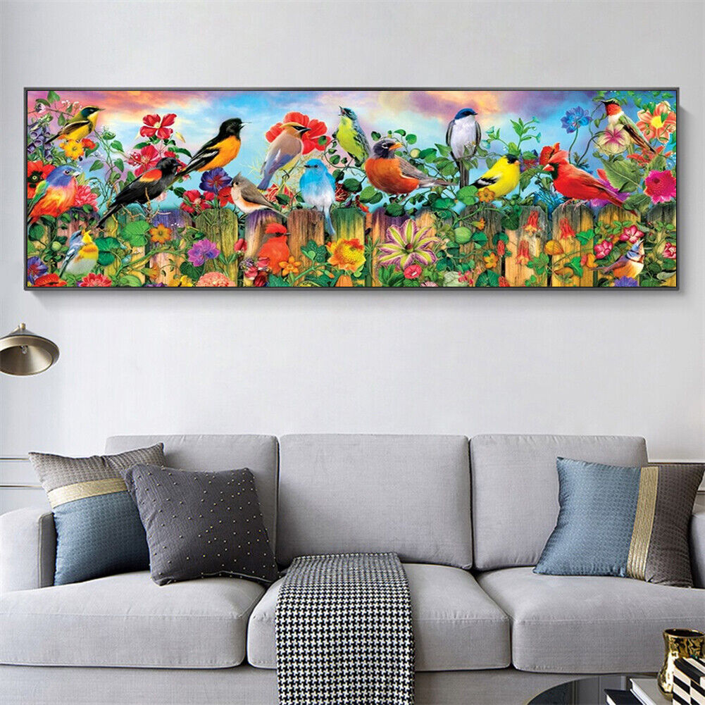Fence Birds 5D DIY Full Drill Round Diamond Painting Mosaic Kit Home Decor