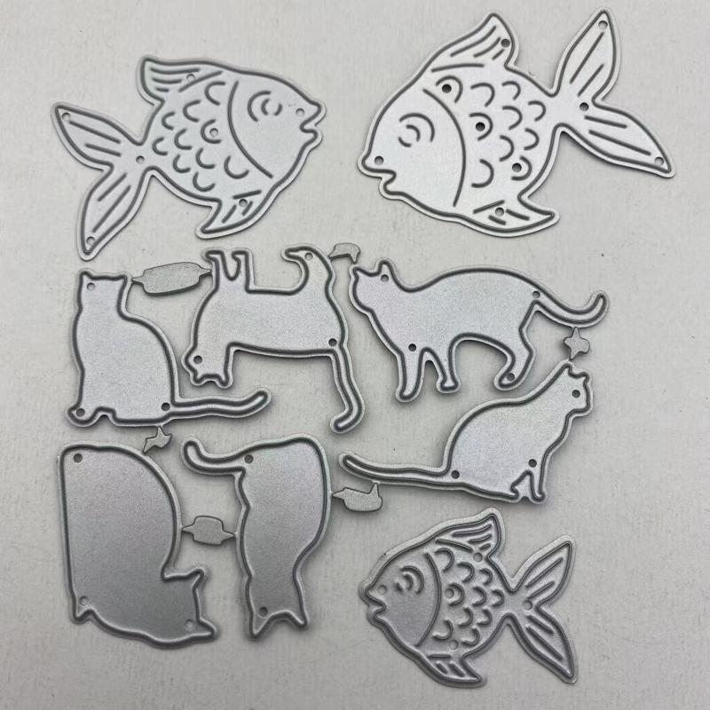 Cute Cat Fish Metal Cutting Dies Stencil DIY Scrapbook Album Paper Card Template
