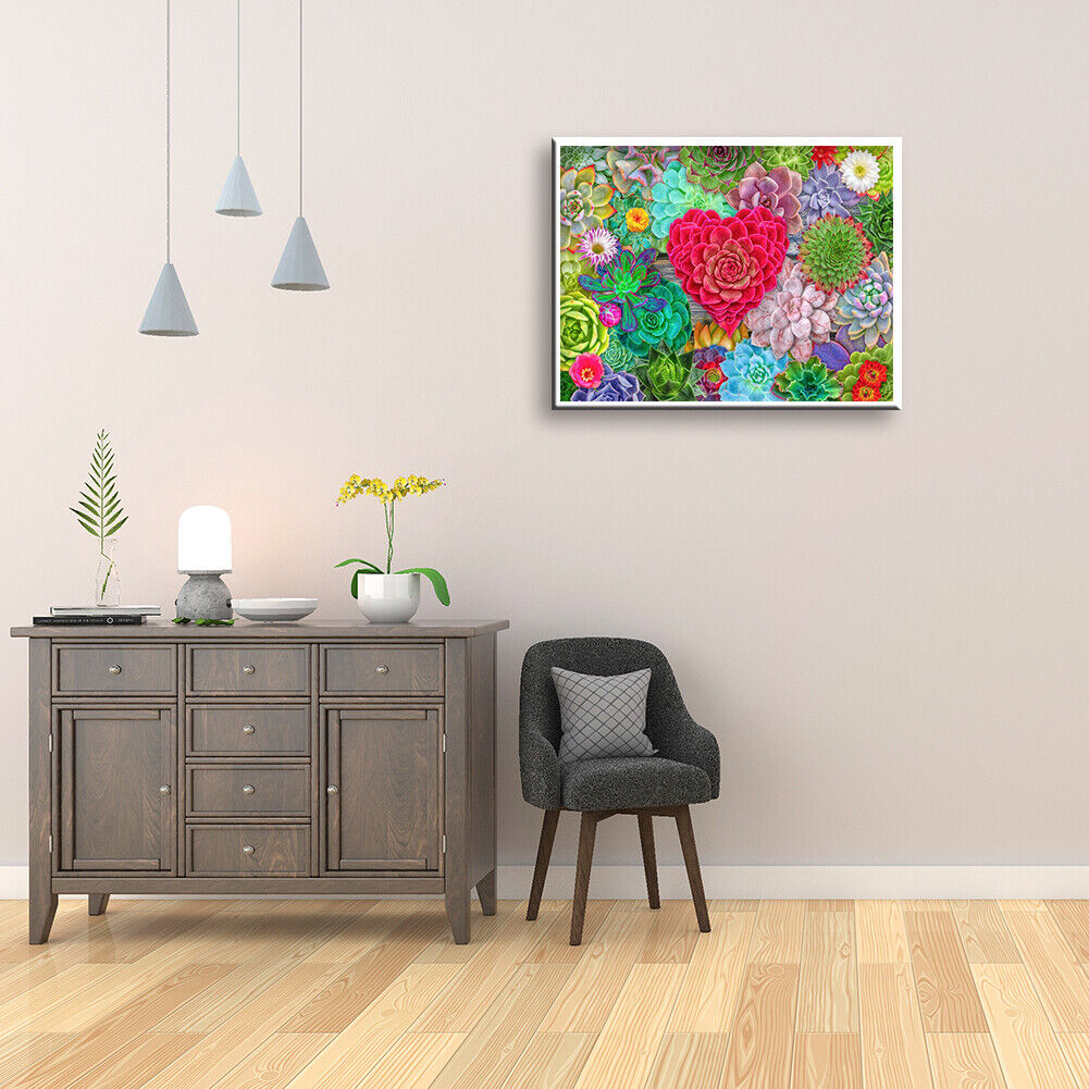 Picture Diamond 5D Drill Round Painting DIY Full Love Succulent Plants Kit