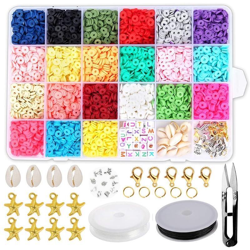 Clay Beads Multi Colors Flat Round Polymer Clay Spacer Beads with Pendant