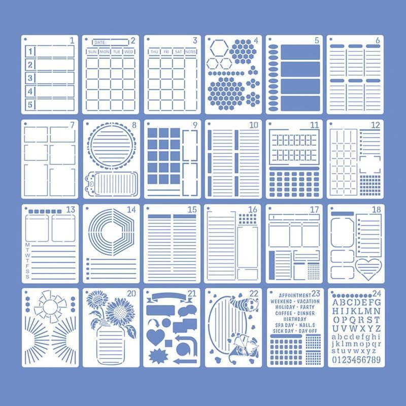 Ultimate Productivity Journal Stencil for Calendars Lists Letters Numbers 24PCS