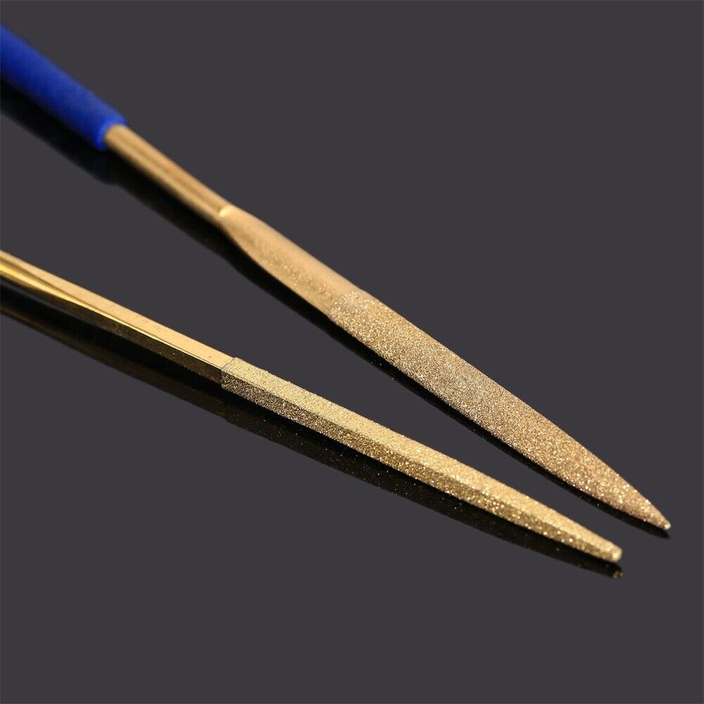 10Pcs Grit 120# Needle File 3x140mm Titanium Diamond Coated Carving Shaping Tool