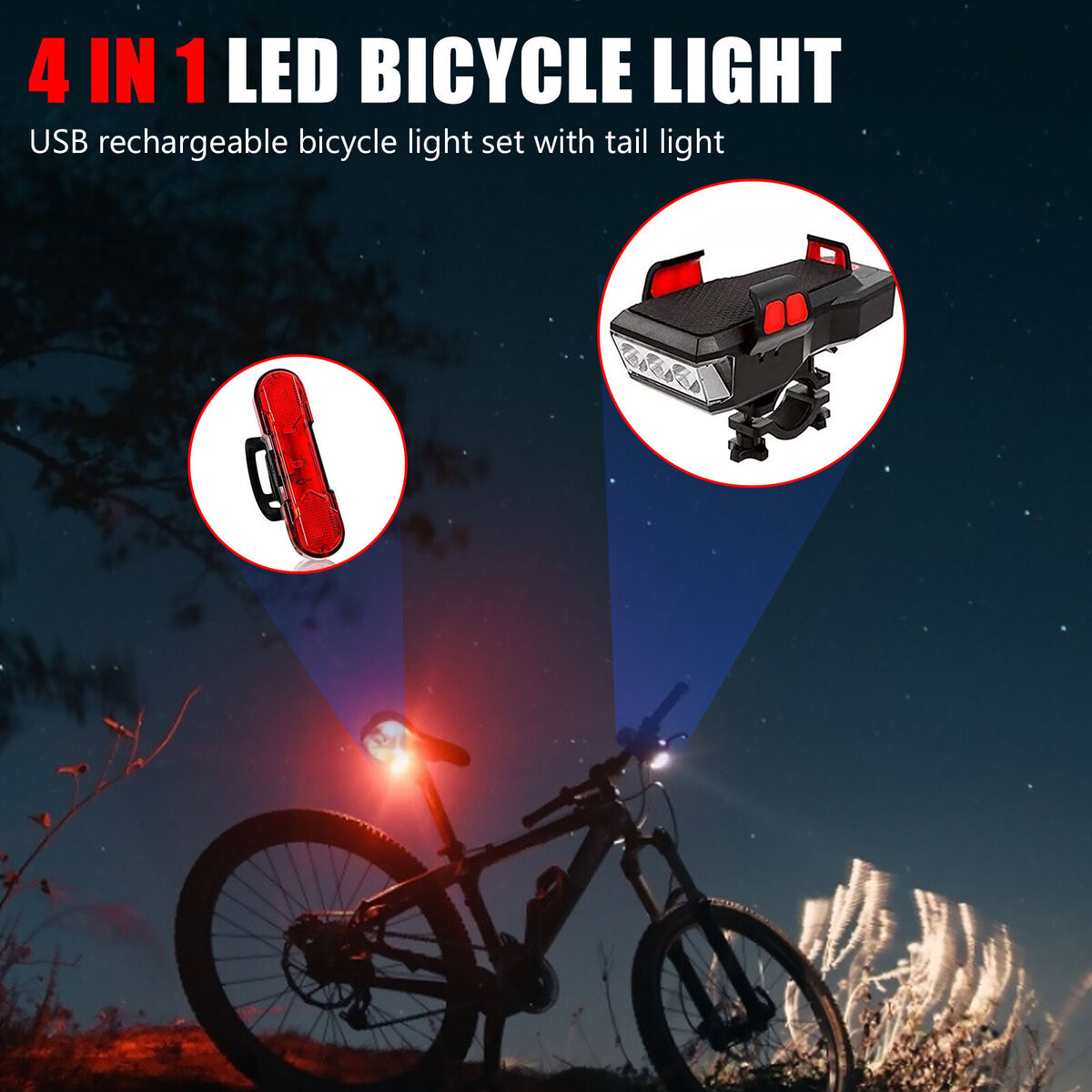 Bicycle LED Light Set with Phone Rack & Horn Alert & Power Bank Waterproof