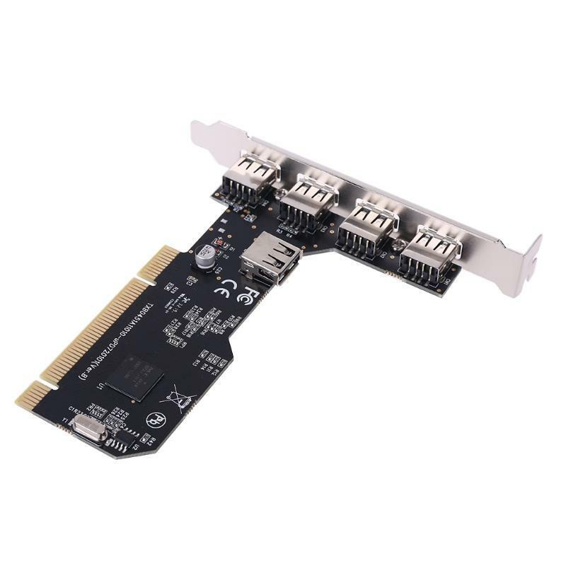 5 Port USB2.0 PCI Hub Controller Expansion Card 480Mbps Desktop Converter Driver