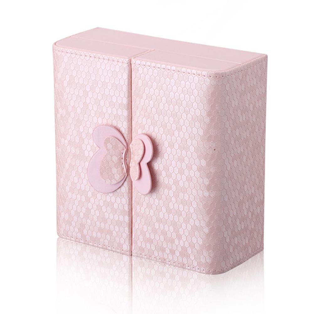 PU Leather Women Jewelry Box Earrings Holder Ring Storage Organizer (Pink)