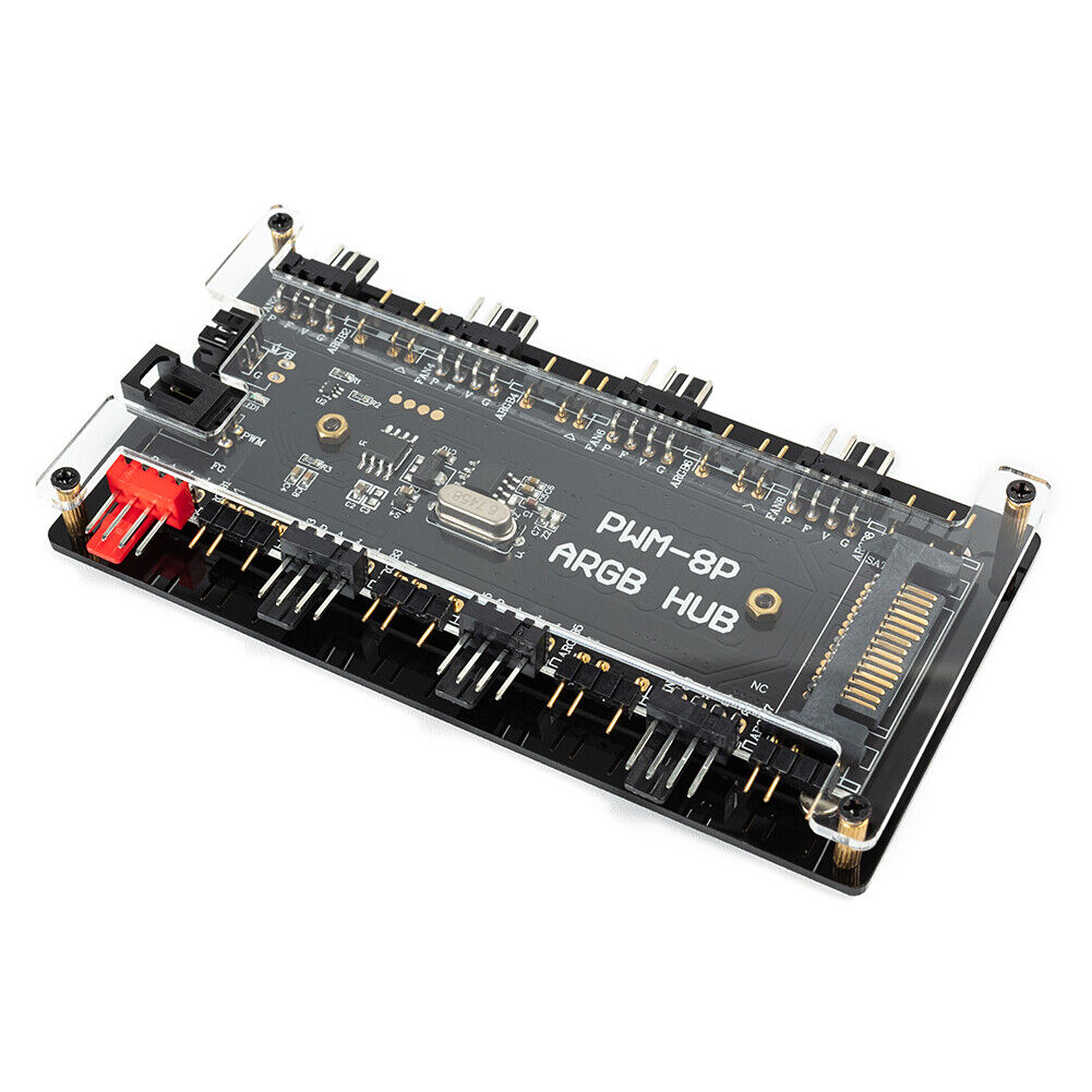 SATA Power Supply 1 to 8 Fan HUB 12V 4 Pin PWM ARGB Addressable Splitter