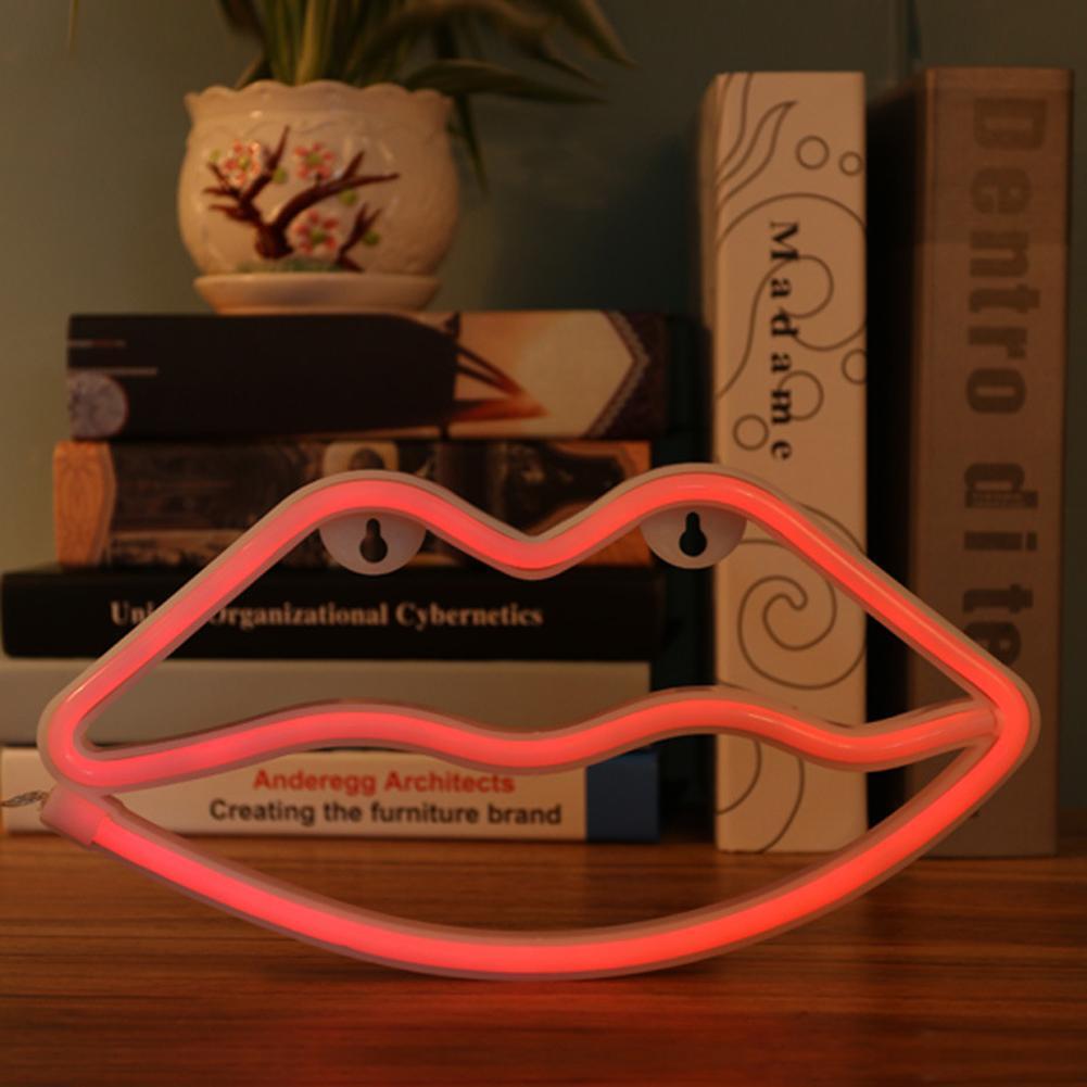 Indoor LED Neon Sign Night Lights Lips Lamp Party Wall Decor Light (Red)