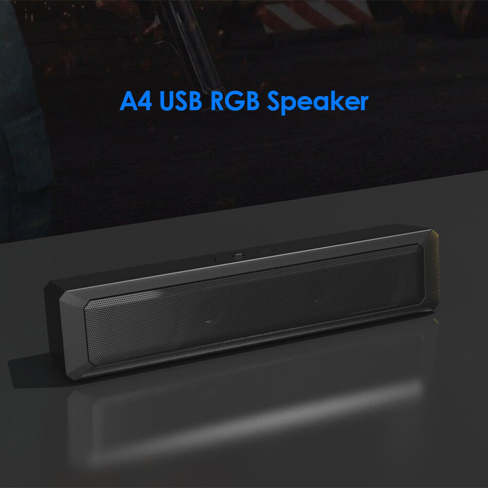 A4 6W RGB USB Wired Sound Bar PC Home Theater TV Stereo Surround Speaker