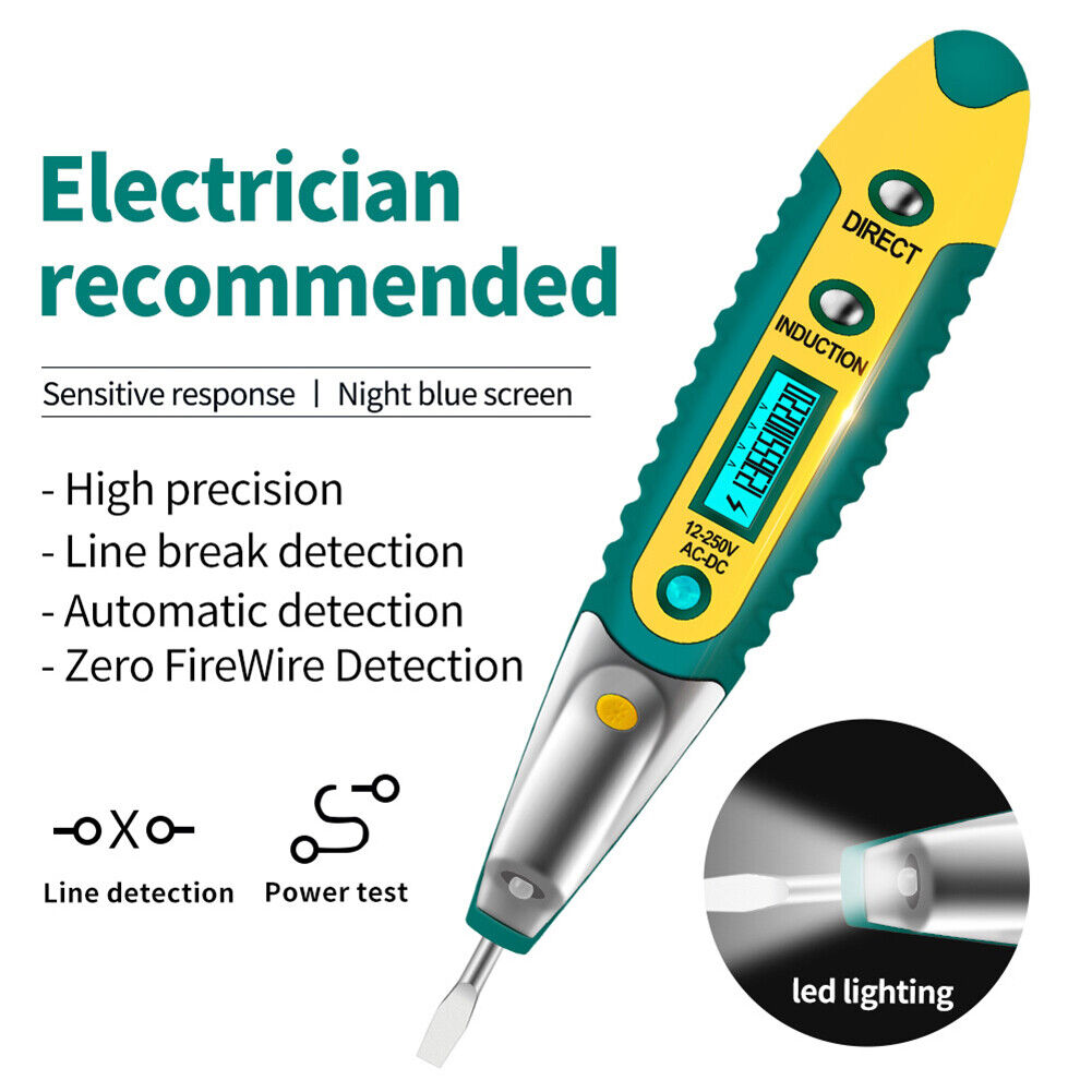 AC/DC 12-250V LCD Digital Tester Screwdriver Voltage Detector Pen Green