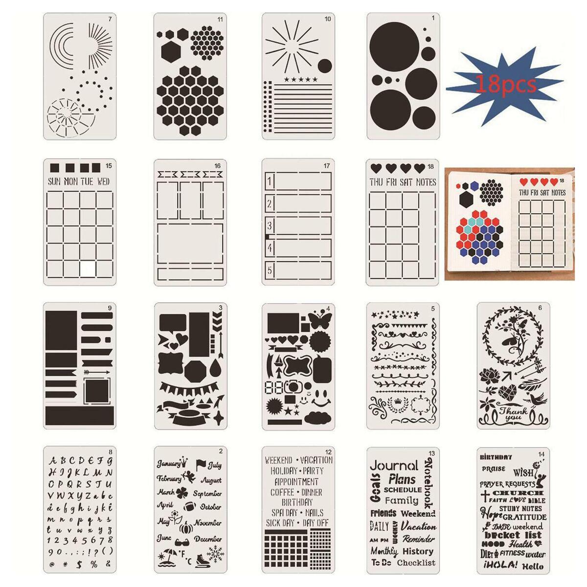 18pcs Reusable 4x7 Inch Journal Stencils Painting Stencils for Journal Diary