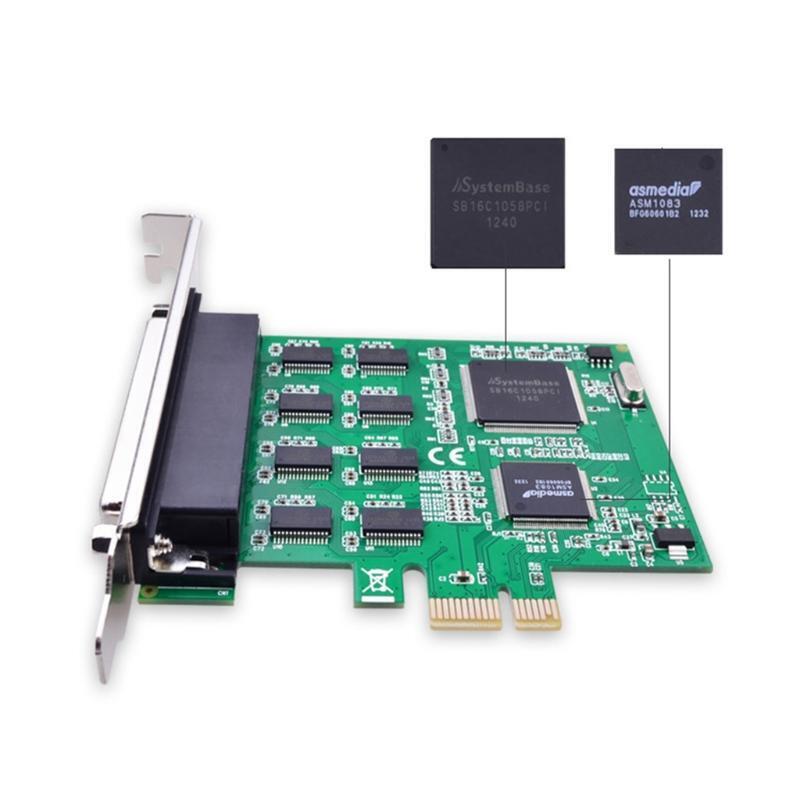 PCIe to 8 Port DB9 RS232 Serial Port Add On Card DB9in COM Adapter 16C1058 Chip