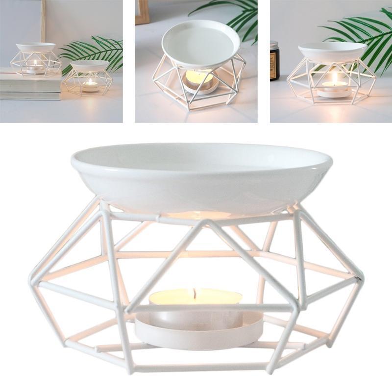 Metal Aromatic Oil Burner Ceramic Essential Oil Candle Holder Wax Melter Lamp