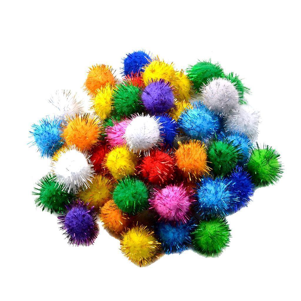 50Pieces 3cm Multicolor Sparkle Balls Pom Poms Ball Xmas Art Craft Glitter