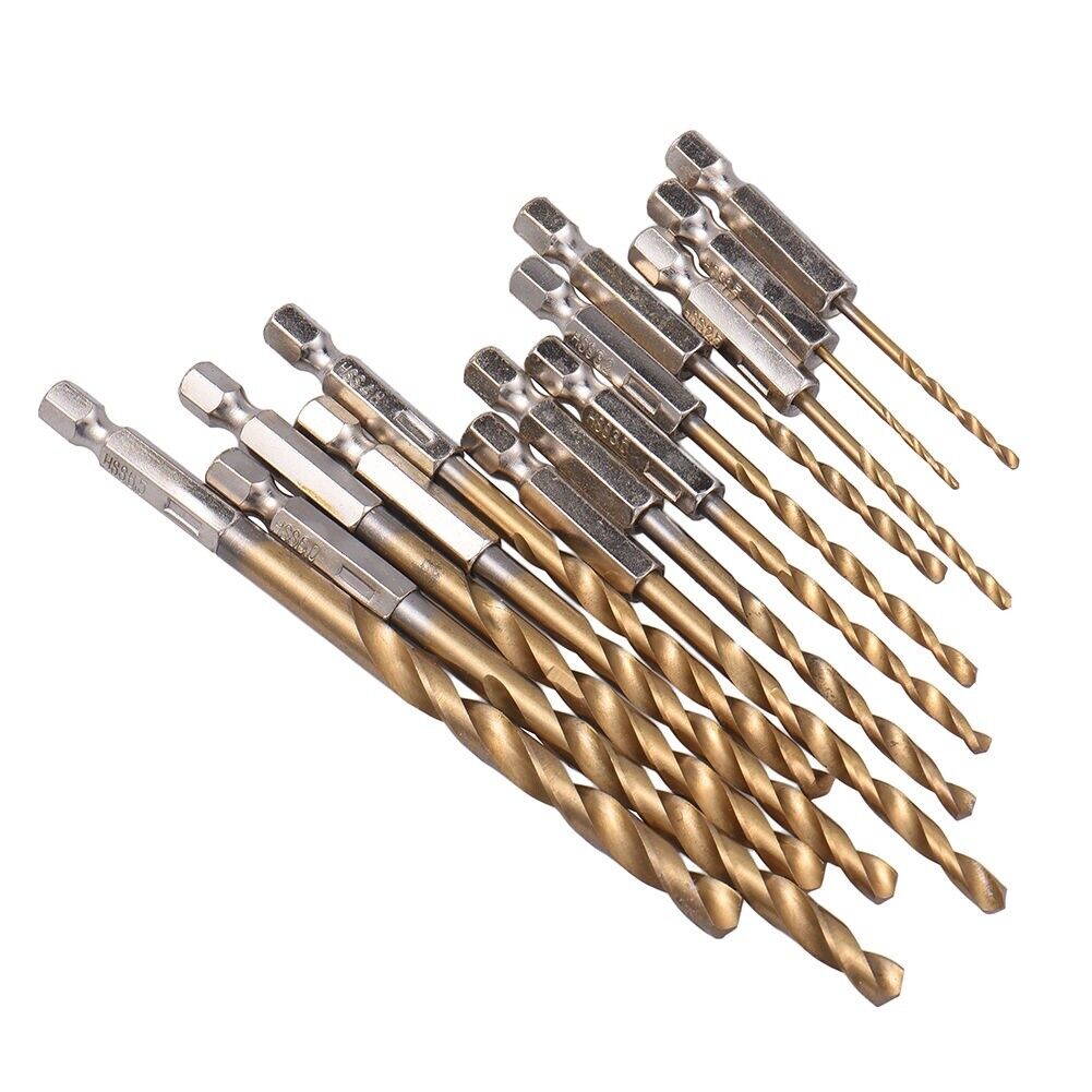13pc 1/4" Hex Fitting Titanium Drill Bit Set For Metal Wood fits impact