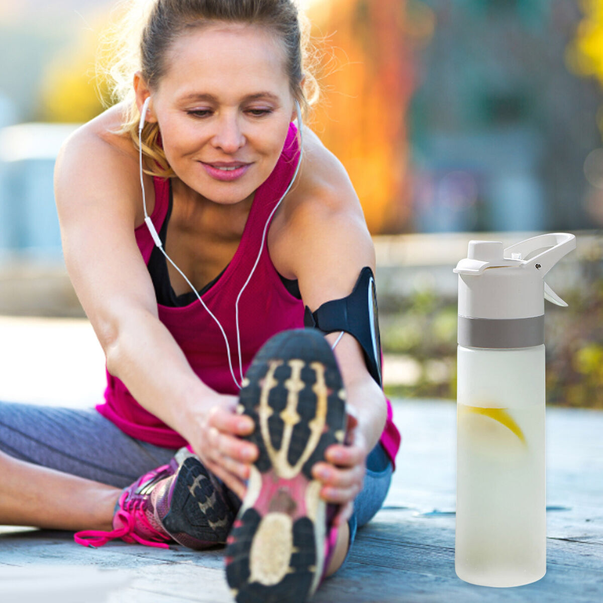 Frosted Water Bottle - Leakproof & Portable Gradient Color Bottles (White)