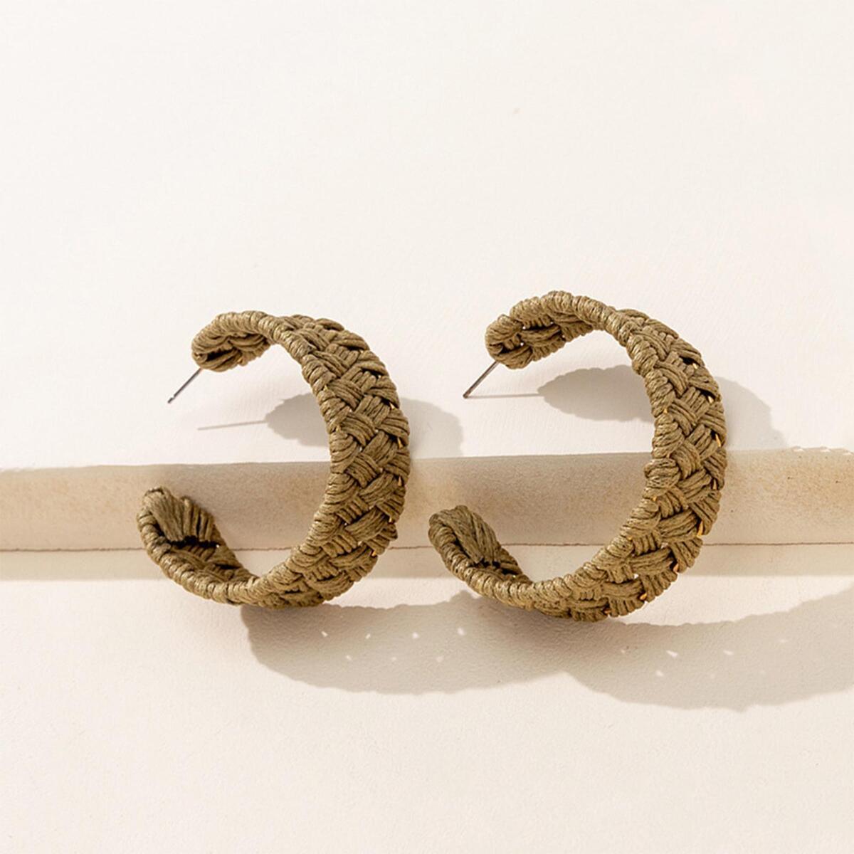 C Shaped Rattan Earrings Weave Hypoallergenic Statement Geometric for
