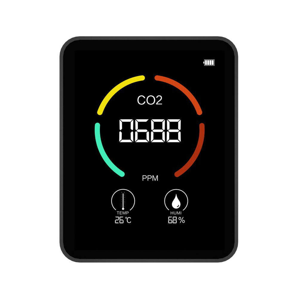 Portable CO2 Air Monitor Quality Temperature Humidity Home Detector (Black)